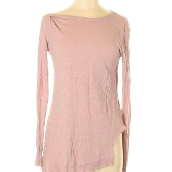 LEFT OF CENTER ANTHROPOLOGIE Rose Pink Asymmetrical Cotton Long Sleeve Top XS - Picture 1 of 10